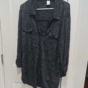 Women's Charcoal Button-Down Shirt - Lightweight Long Sleeve